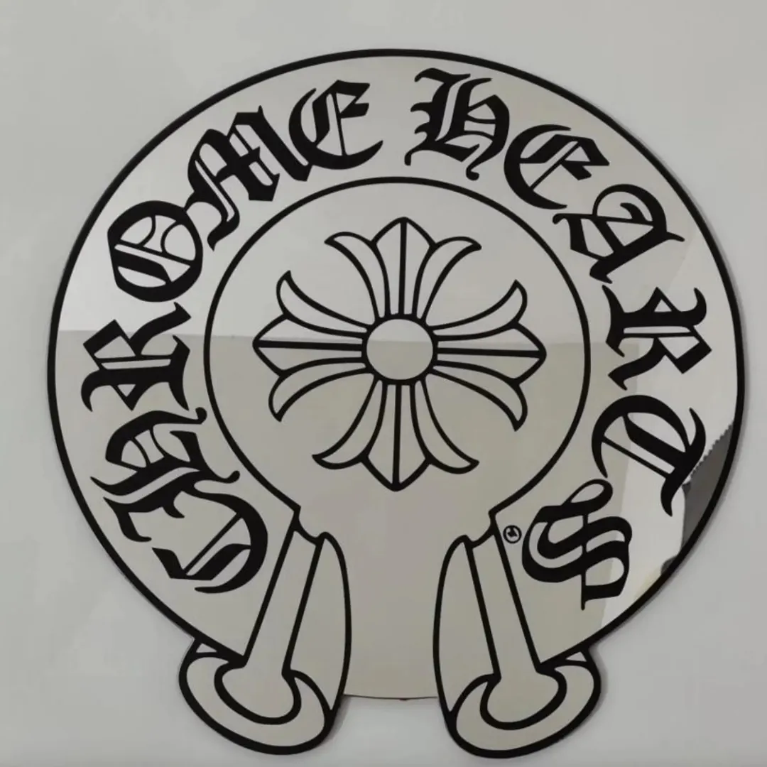 gothic cross acrylic mirror front view Decorative gothic cross mirror with black outline and old English text minimal clean display