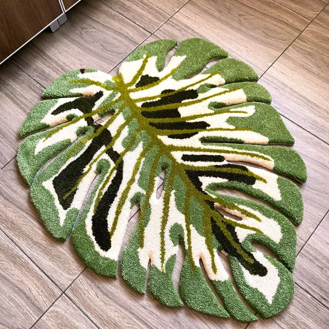 verdant monstera rug angled view