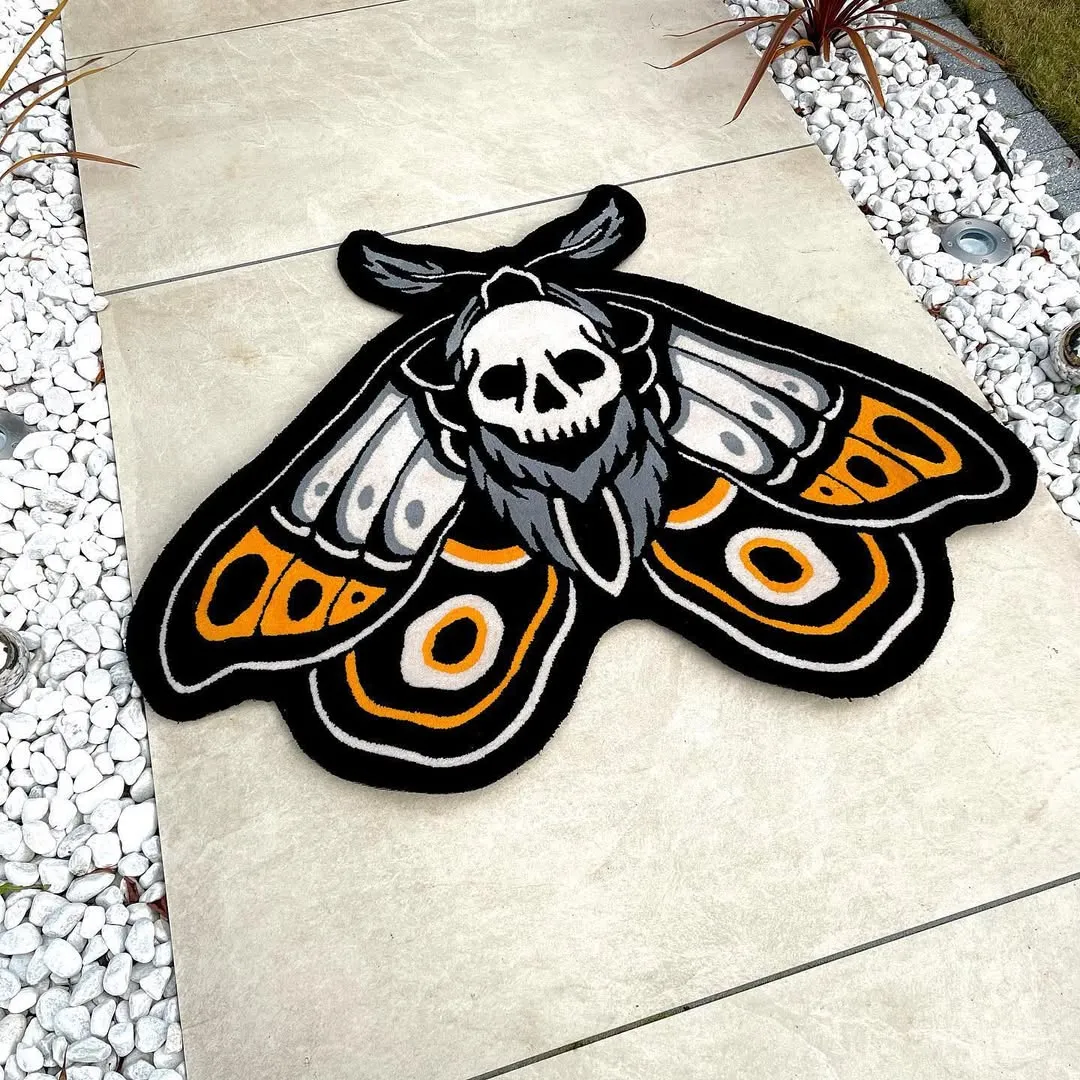 Death Moth Gold Tattoo Rug Made of New Zealand Wool Rug