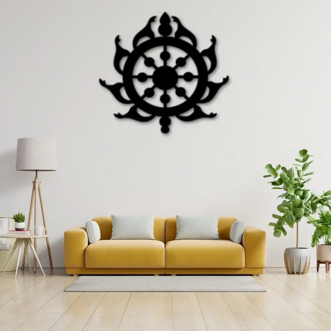 Chakra Sign Metal Decor Chakra Sign Metal Decor place in a living room.