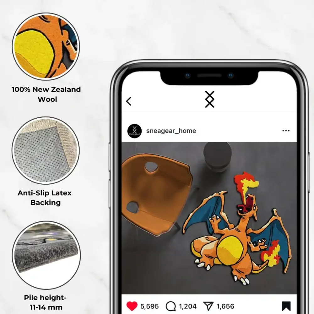 Charizard Breathing Fire Pokemon Floor Rug | Handtufted - Image 5