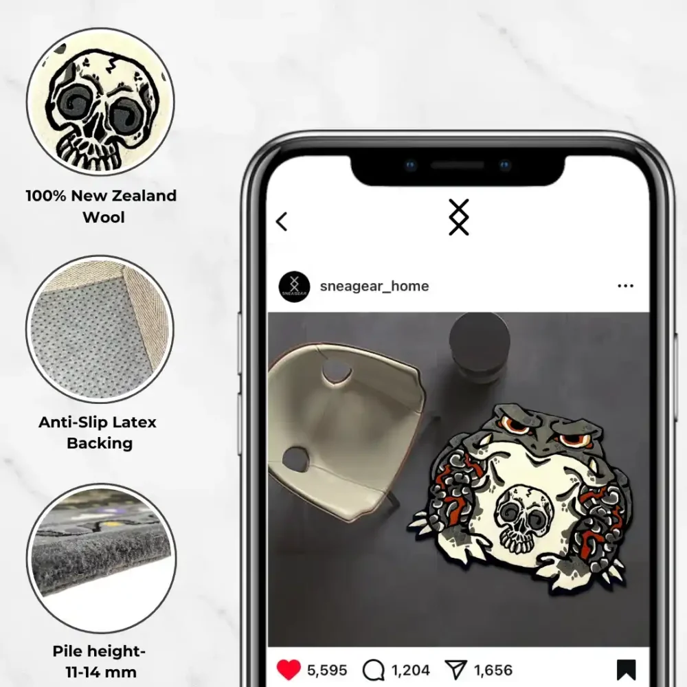 Kaeru No Senshi Rug Side View – Detailed Samurai Frog Tattoo Design, Premium Soft-Touch Fabric, Non-Slip & High-Quality Print