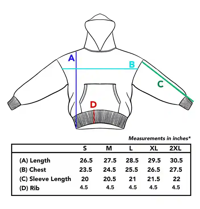 size chart of the hoodie size charct of hoodie