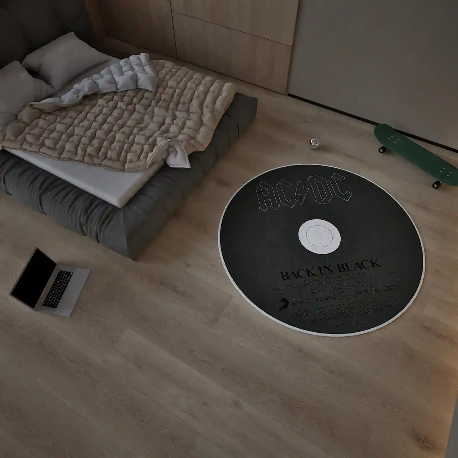 AC/DC CD rug featuring iconic album cover design