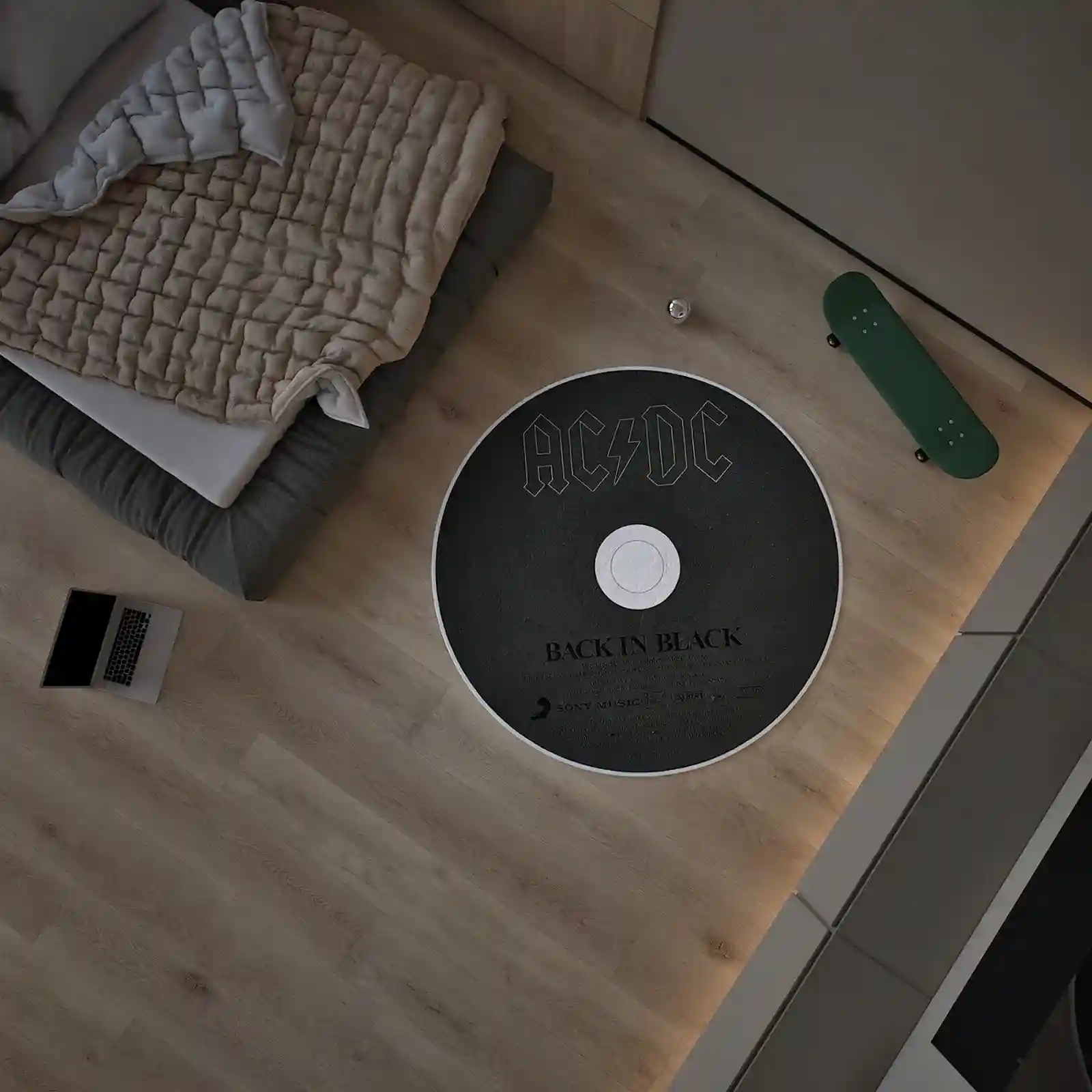 AC/DC CD rug featuring iconic album cover design