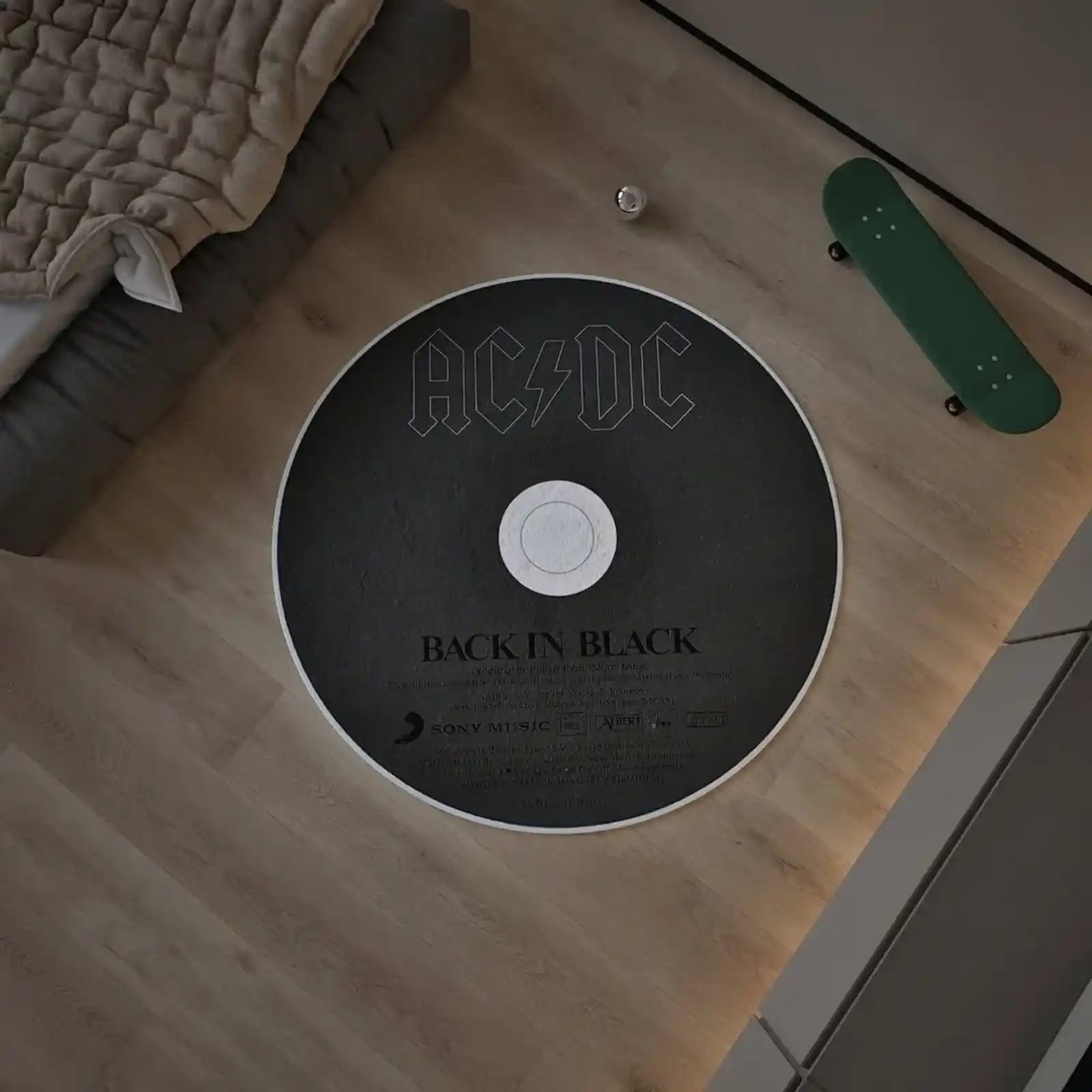 AC/DC CD rug featuring iconic album cover design
