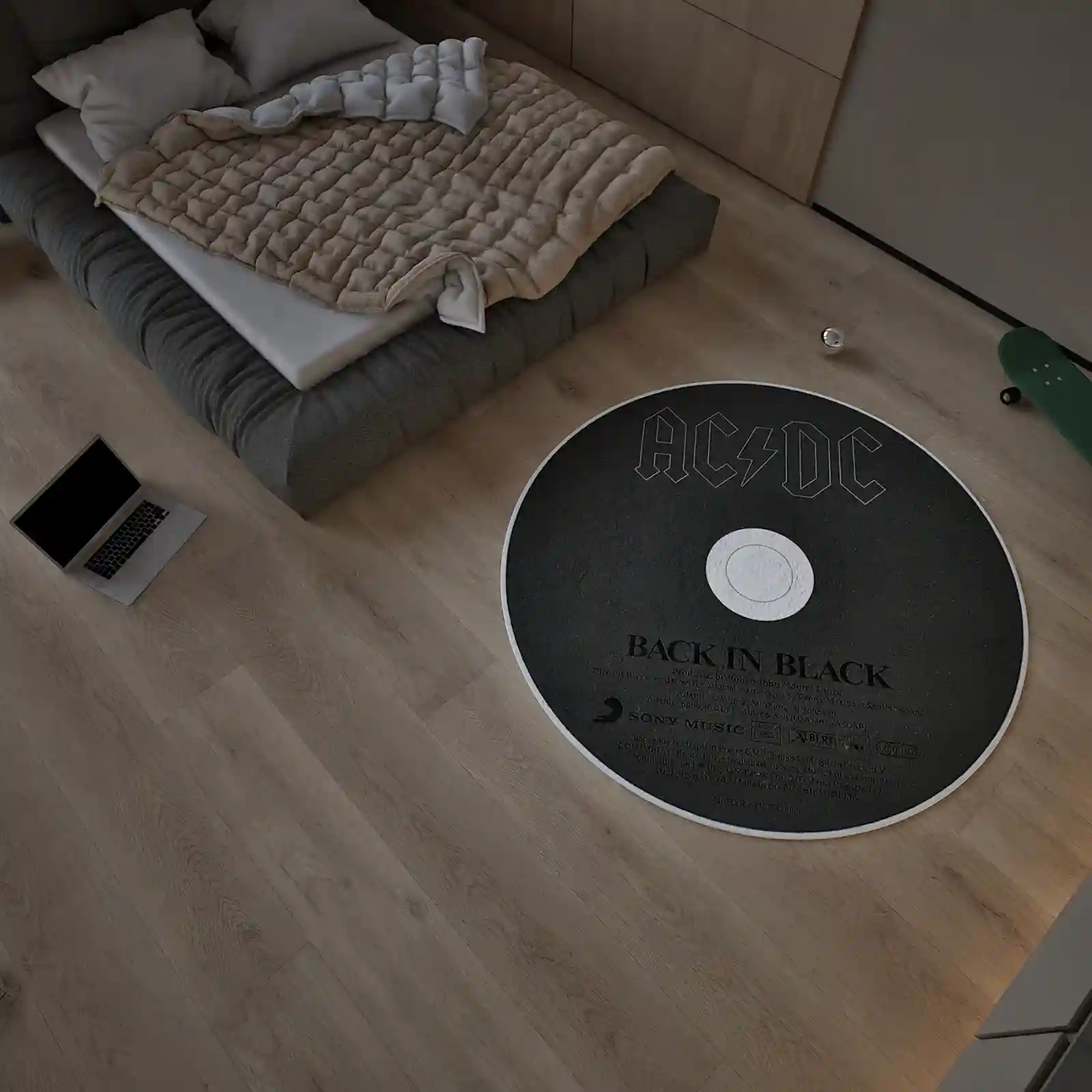 AC/DC CD rug featuring iconic album cover design