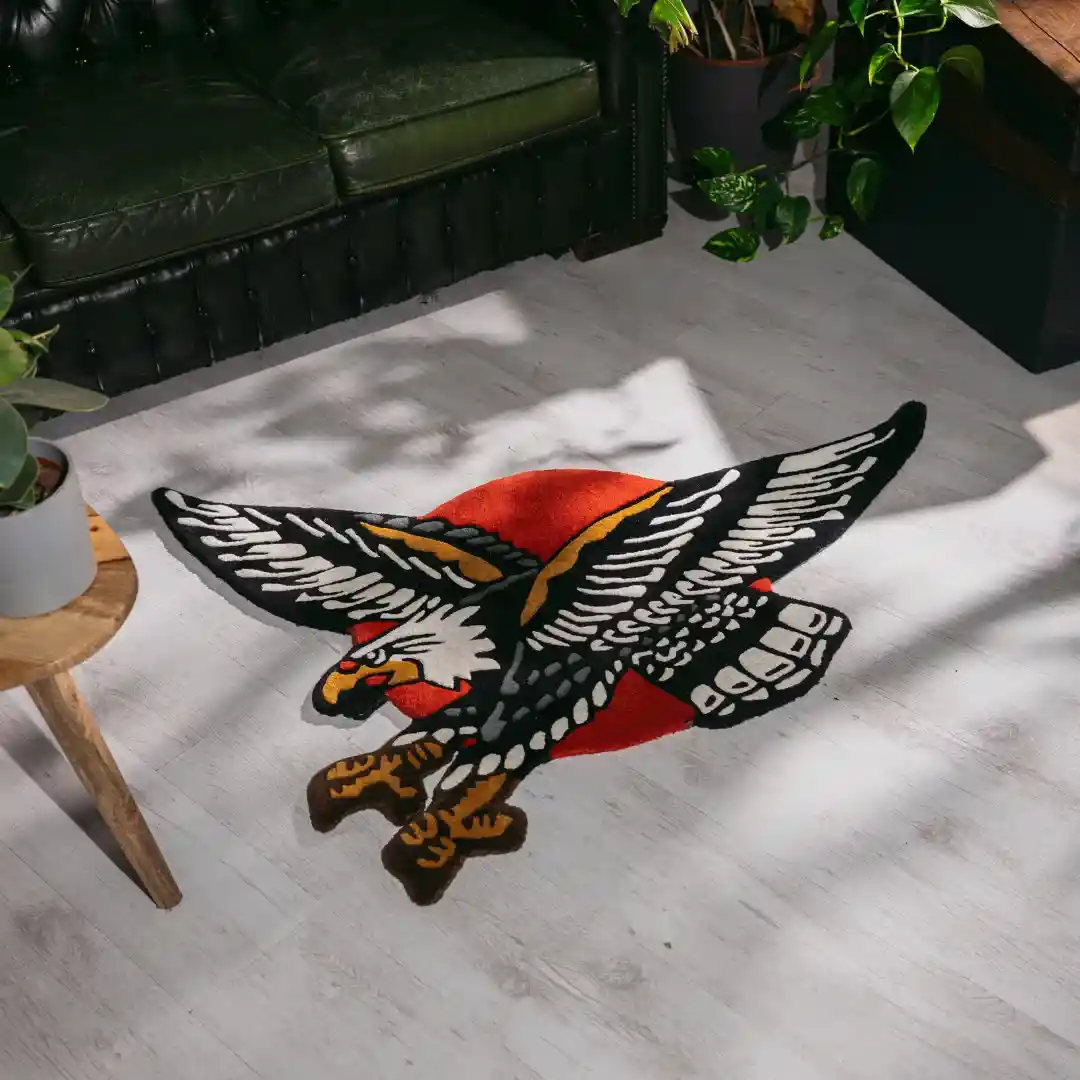 Vintage Tattoo Eagle Design Rug – High-Quality Decor Piece