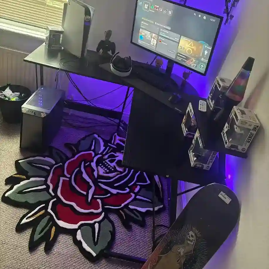 Premium Blooming Reaper Area Rug – Edgy Tattoo-Inspired Artwork