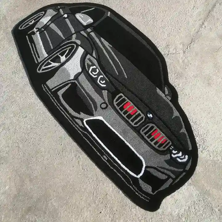 Custom tufted car rug inspired by turbo coupe design