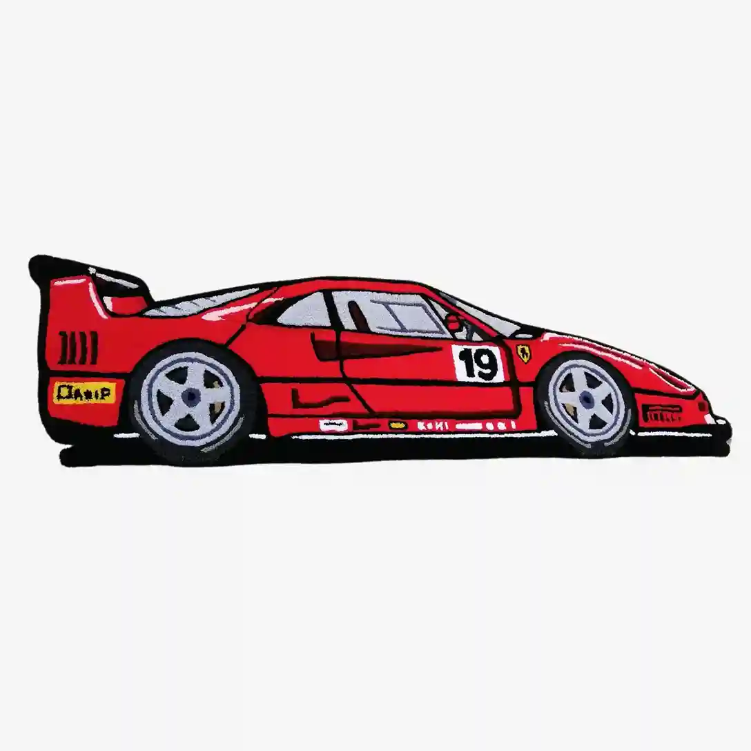 Custom Tufted Car Rug – Redline F40 Edition top view