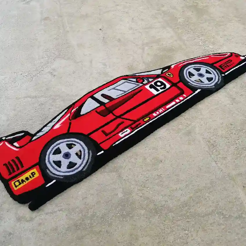 F40-inspired handmade rug in red and black
