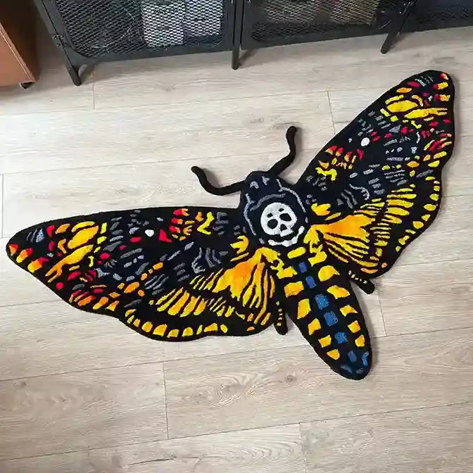 Death Moth Tattoo Rug – Gothic Decor for Tattoo Lovers