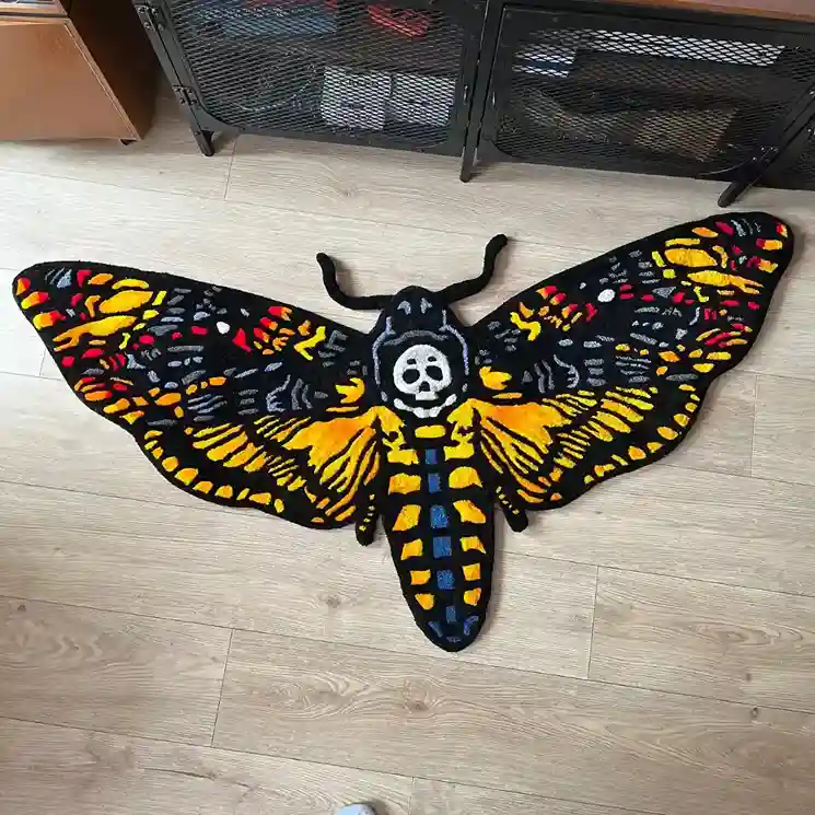 Death Moth Tattoo Rug – Gothic Decor for Tattoo Lovers