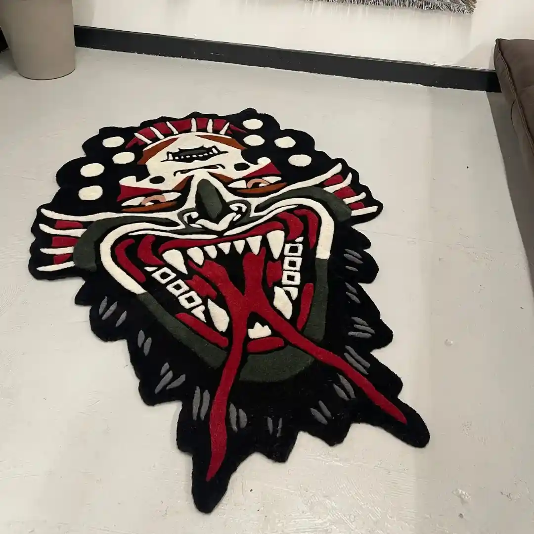 Stylish Flip Face Demon Lady Tattoo Rug – Eye-Catching Art