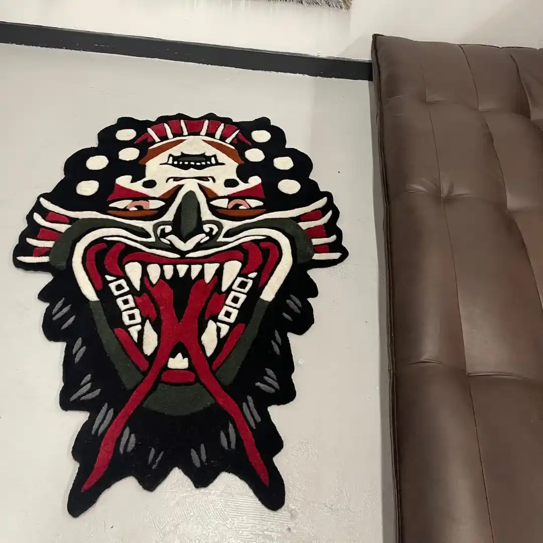 Bold Flip Face Demon Lady Tattoo Rug for Modern Decor