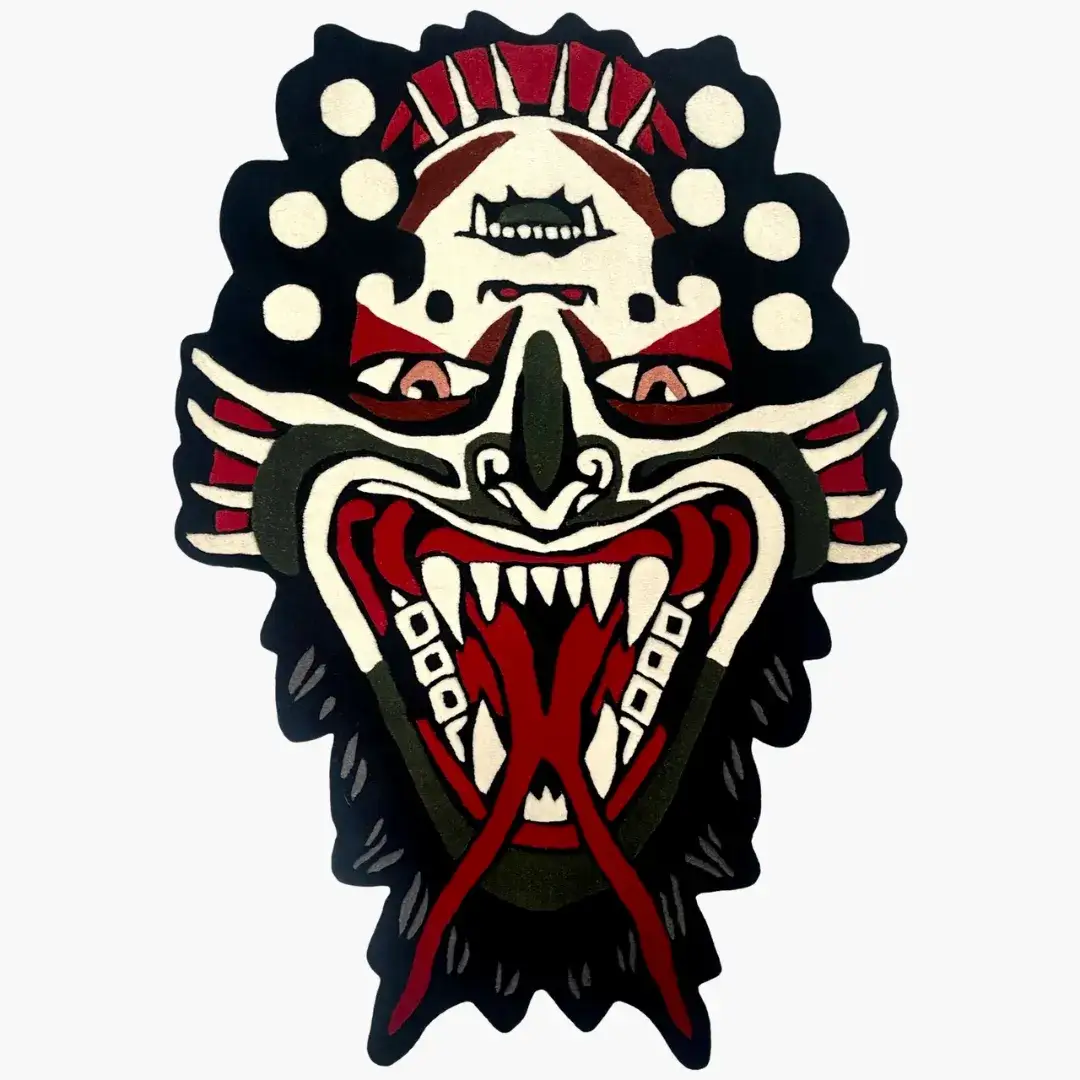 Flip Face Demon Lady Tattoo Rug – Unique Design