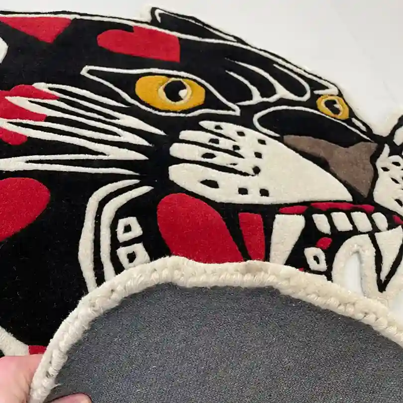 Bold Panther Head Tattoo Area Rug for Home Decor