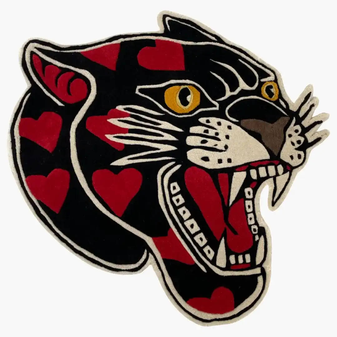 Panther Head Tattoo Rug – Fierce and Bold Design