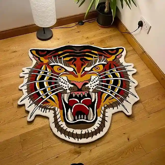 Tattoo-Inspired Tiger Rug – Unique Area Rug for Statement Spaces