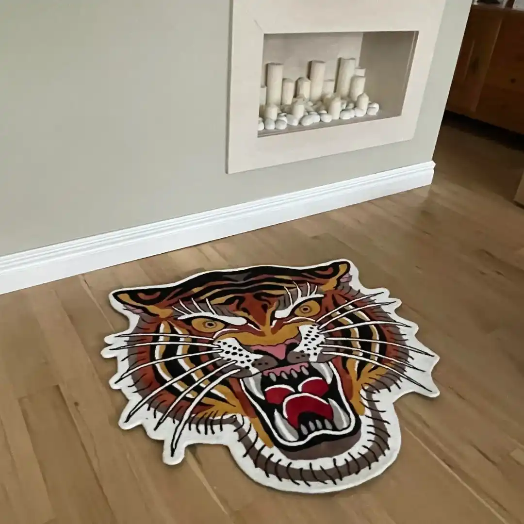 Tattoo-Inspired Tiger Rug – Unique Area Rug for Statement Spaces