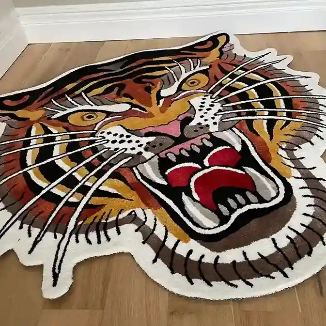 Tattoo-Inspired Tiger Rug – Unique Area Rug for Statement Spaces