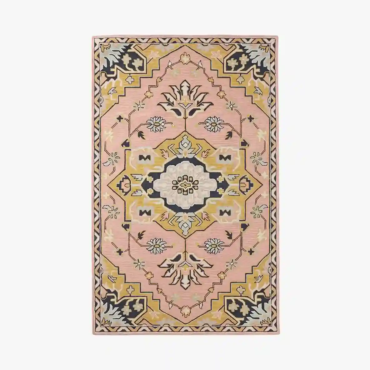 Vintage Floral Pink Hand-Tufted Rug with delicate pink flowers