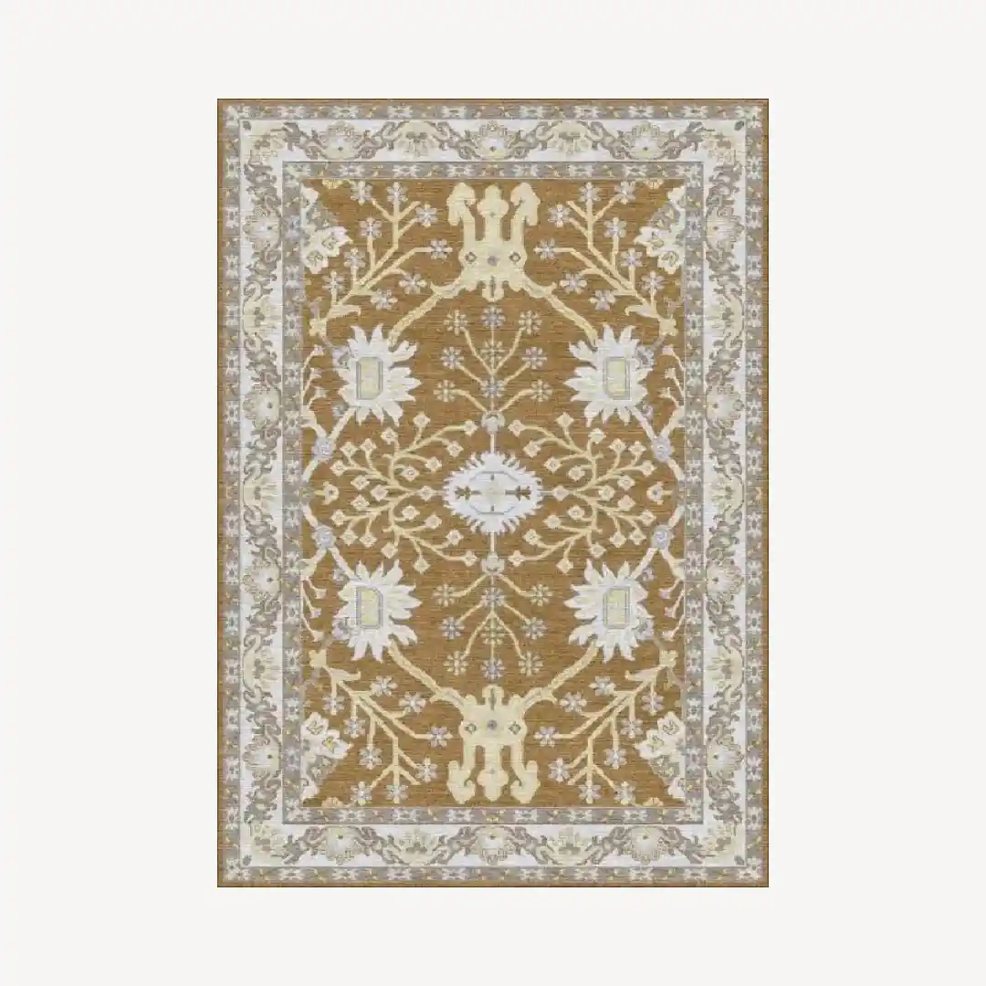 Vintage Floral Yellow Hand-Tufted Rug with floral pattern