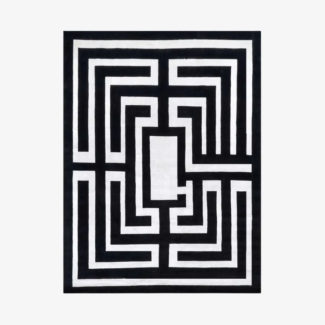 black & white wool hand tufted rug