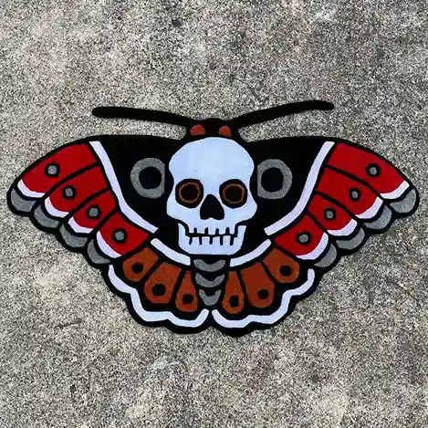 death moth red tattoo rug
