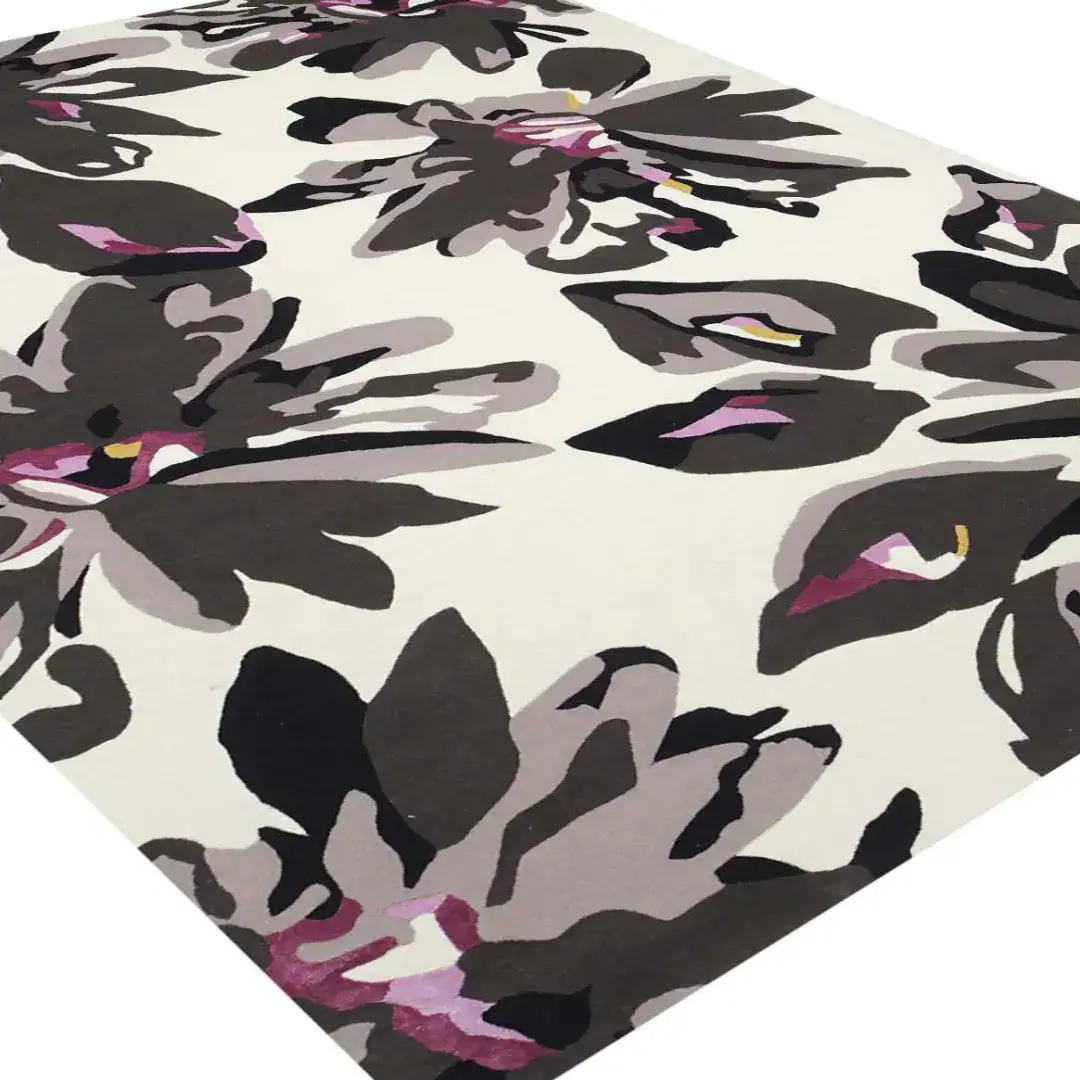 modern black floral hand tufted rug