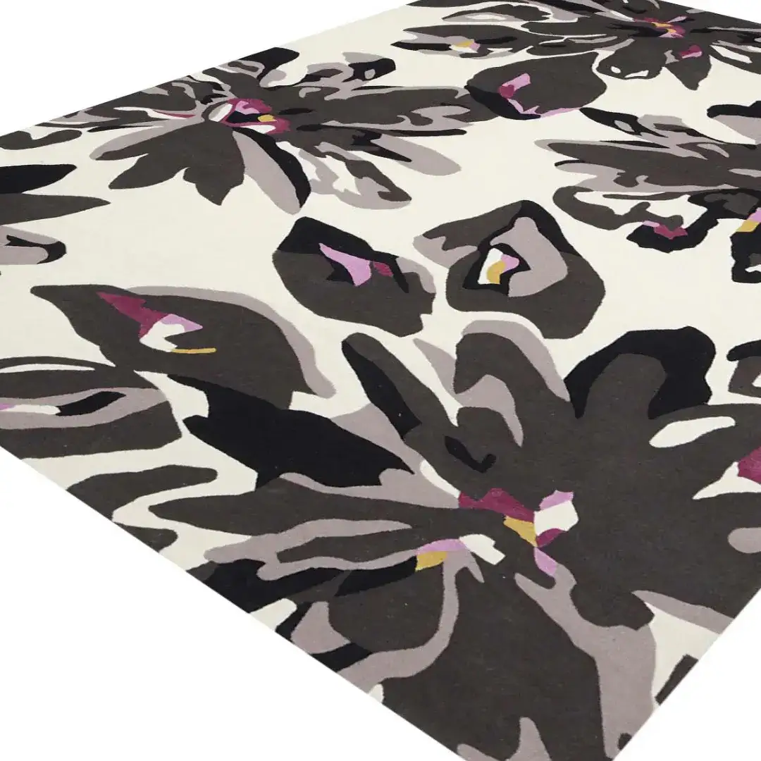 modern black floral hand tufted rug