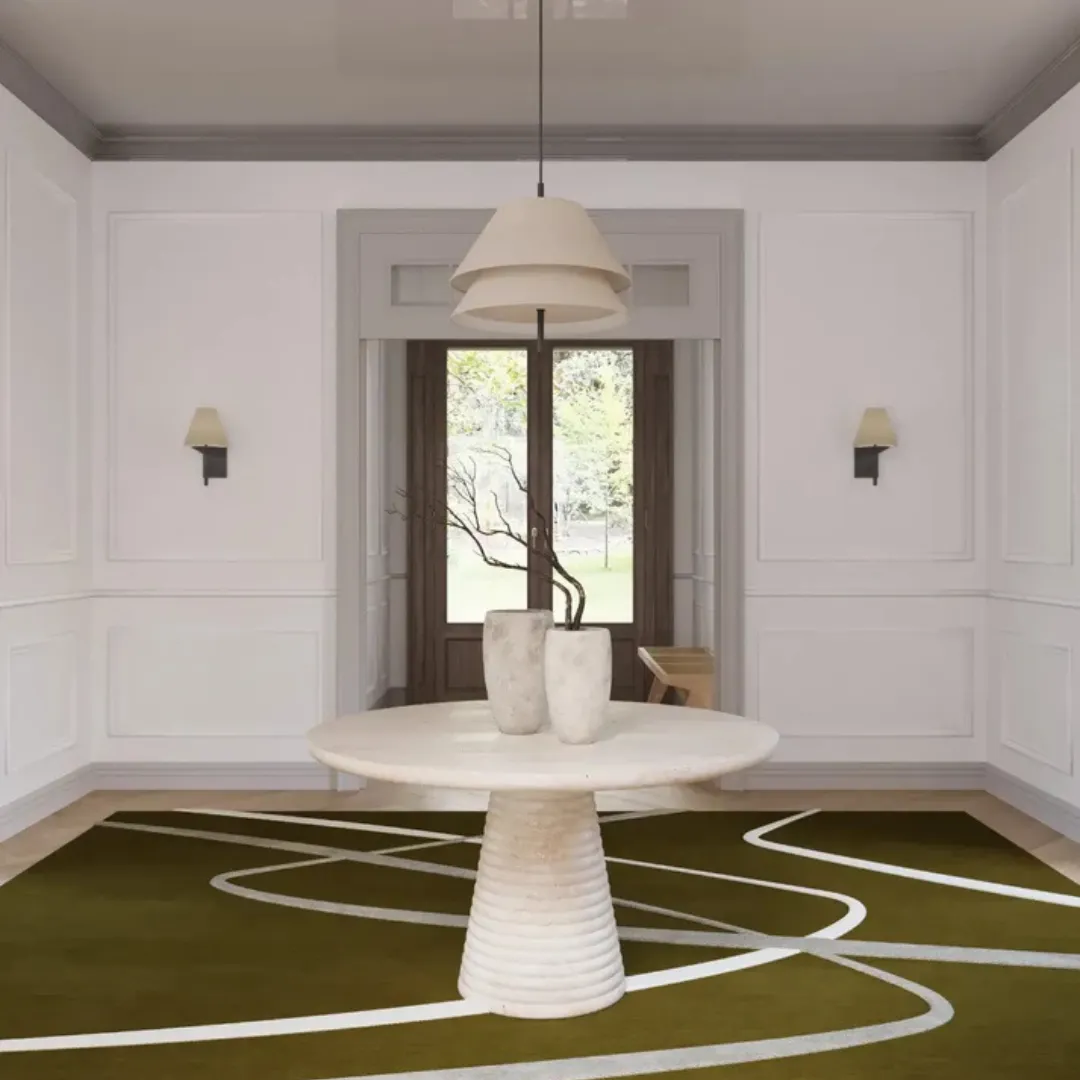 modern olive motion hand tufted rug