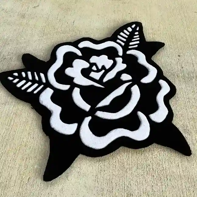 peony black tattoo rug