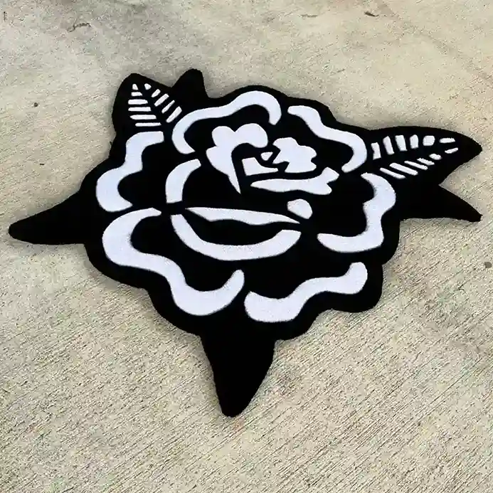 peony black tattoo rug