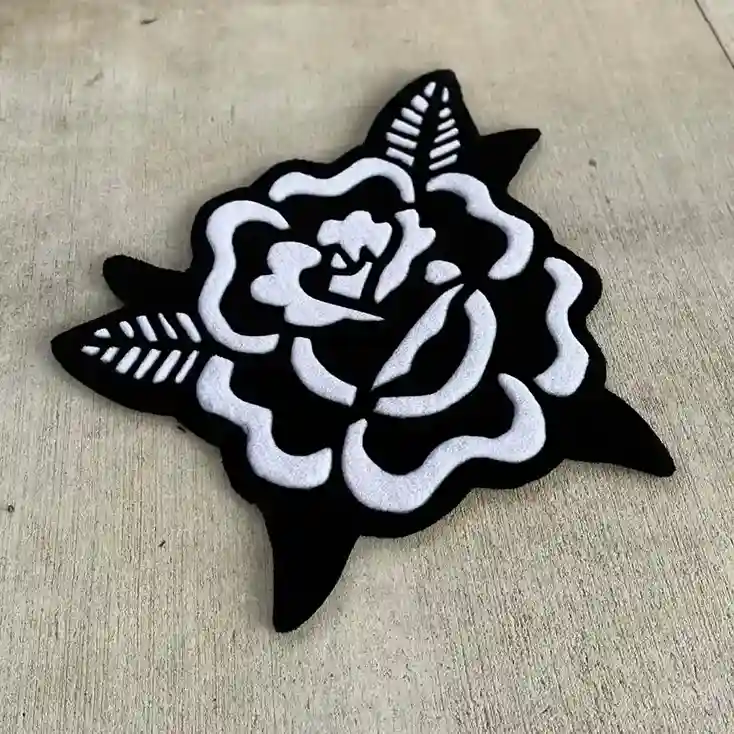 peony black tattoo rug