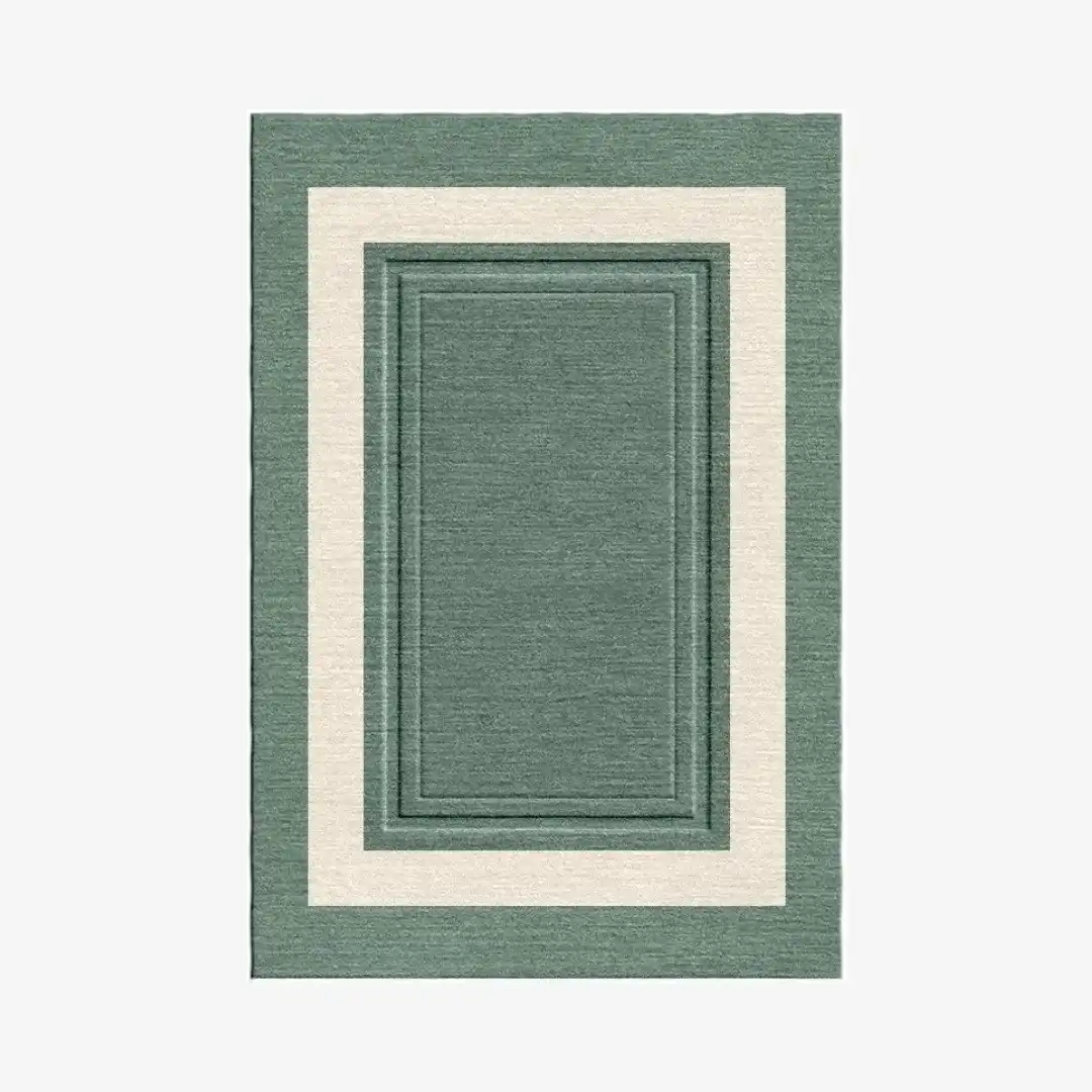 solid teal border hand tufted rug