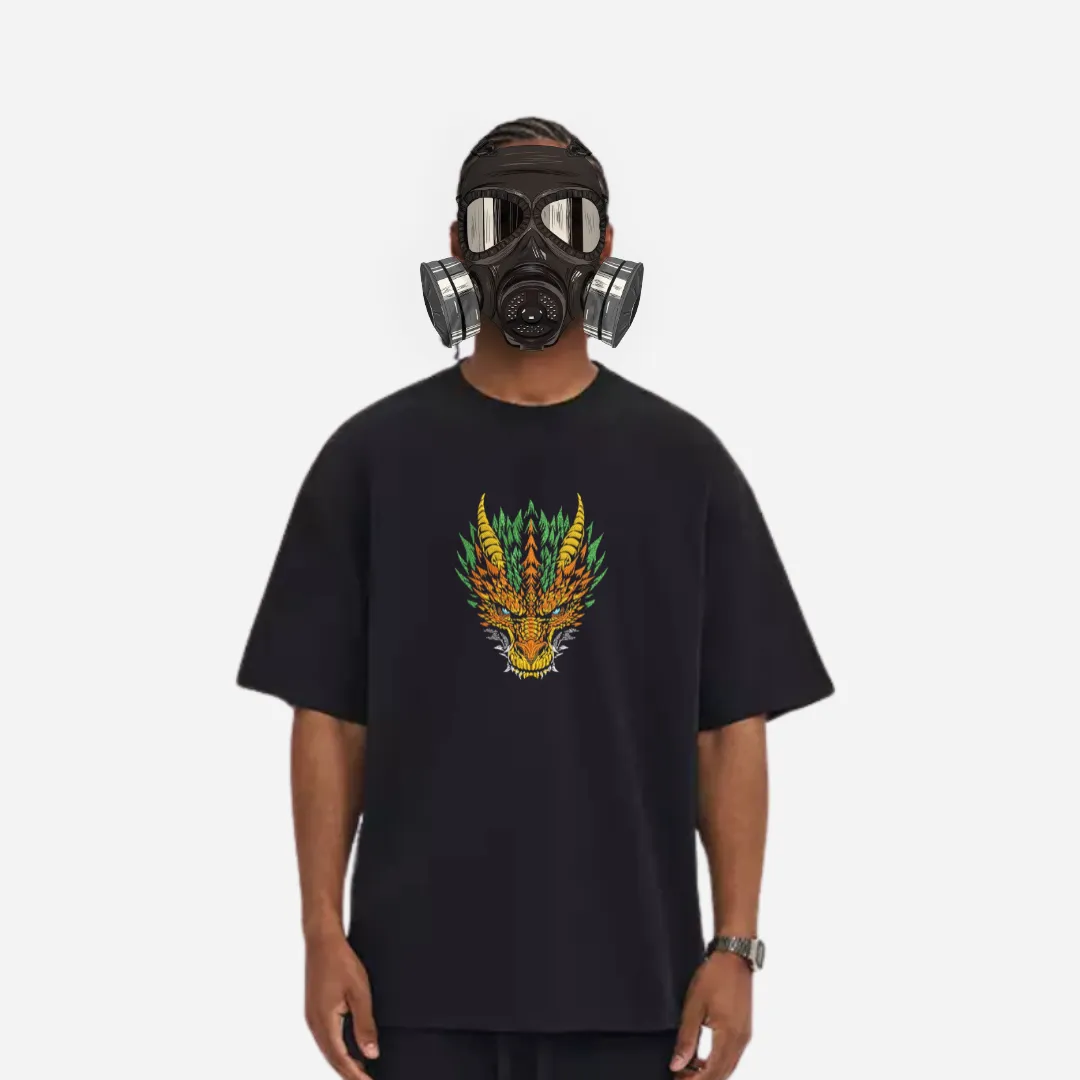 vibrant dragon embroidery tee