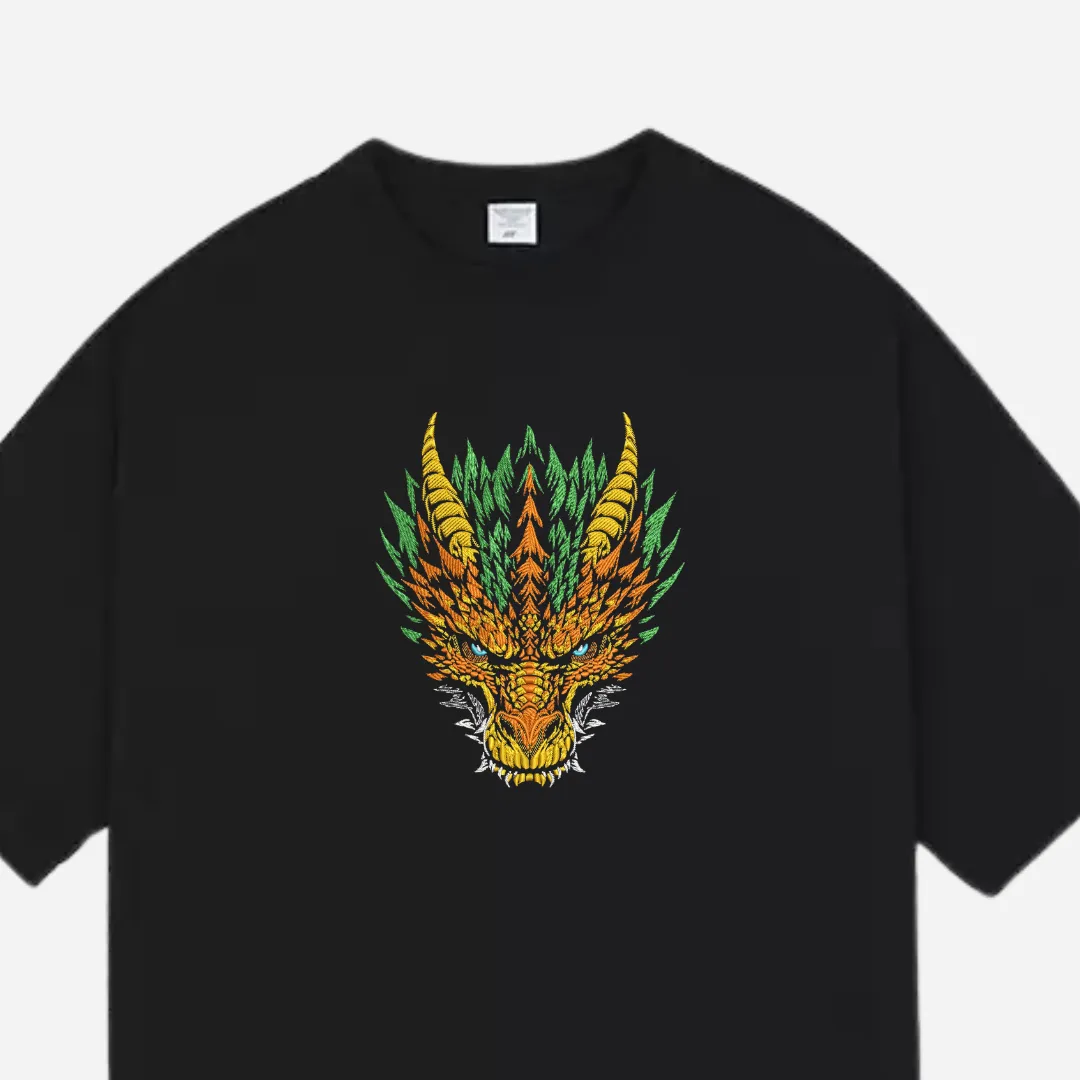 vibrant dragon embroidery tee