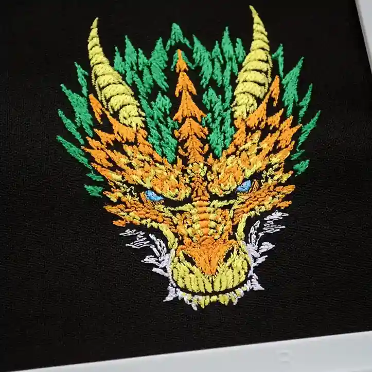 vibrant dragon embroidery tee stiched