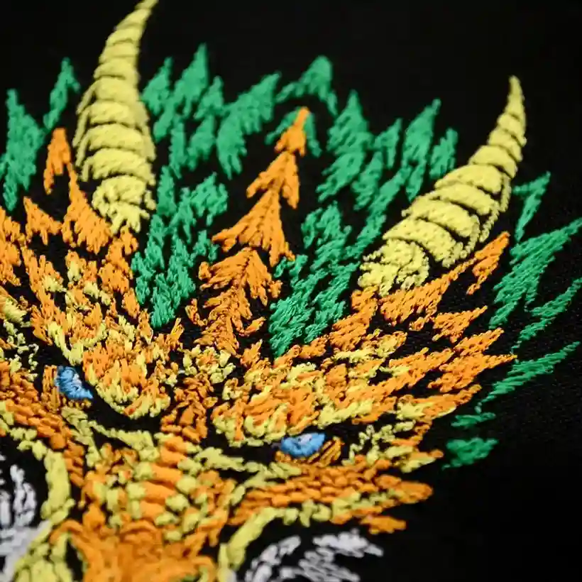 vibrant dragon embroidery tee stiched