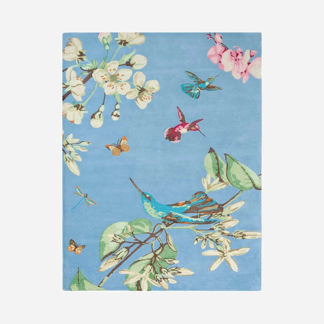 Birds of Eden Rug with hummingbirds and floral design