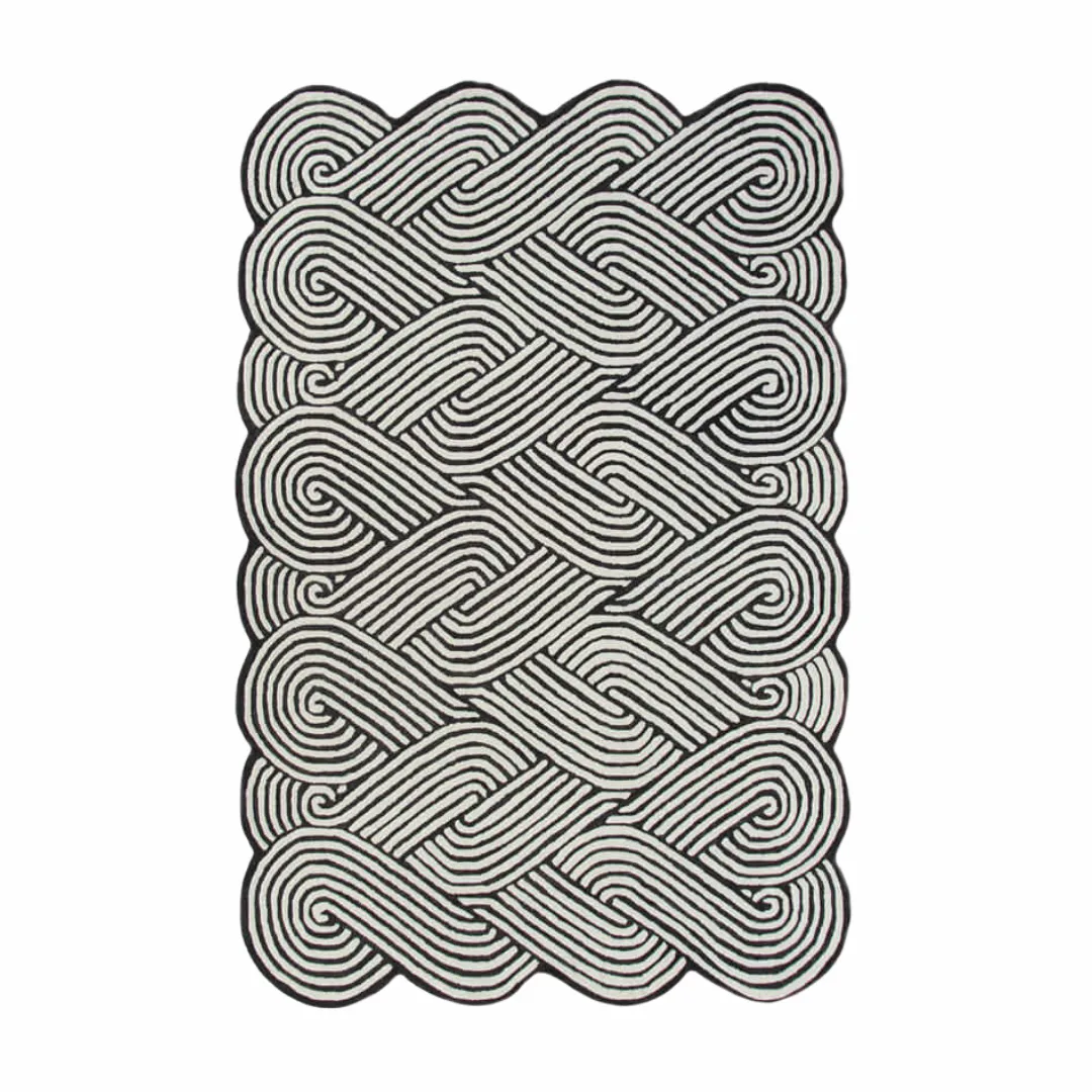 Black and white lines hand-tufted rug with organic edge
