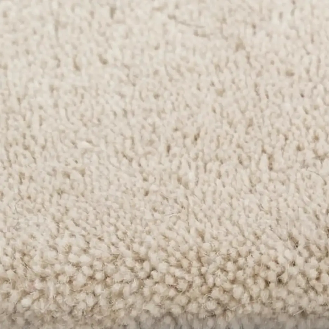 Minimalist living space featuring black round area rug