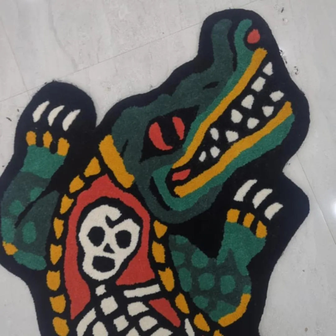 Crocodile Tattoo Rug Made from New Zealand Wool Placed in Customer House.