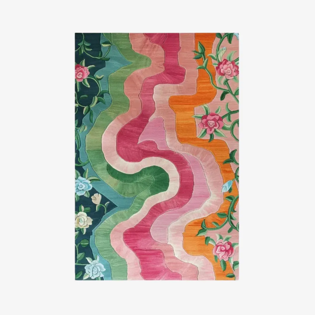 Garden Wave rug with floral and wavy abstract design