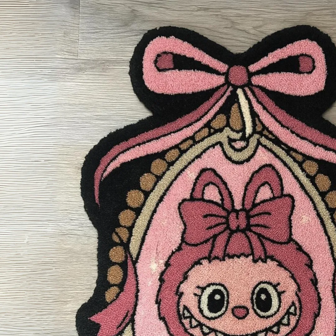 Cute gothic Labubu rug with sparkles and toothy smile