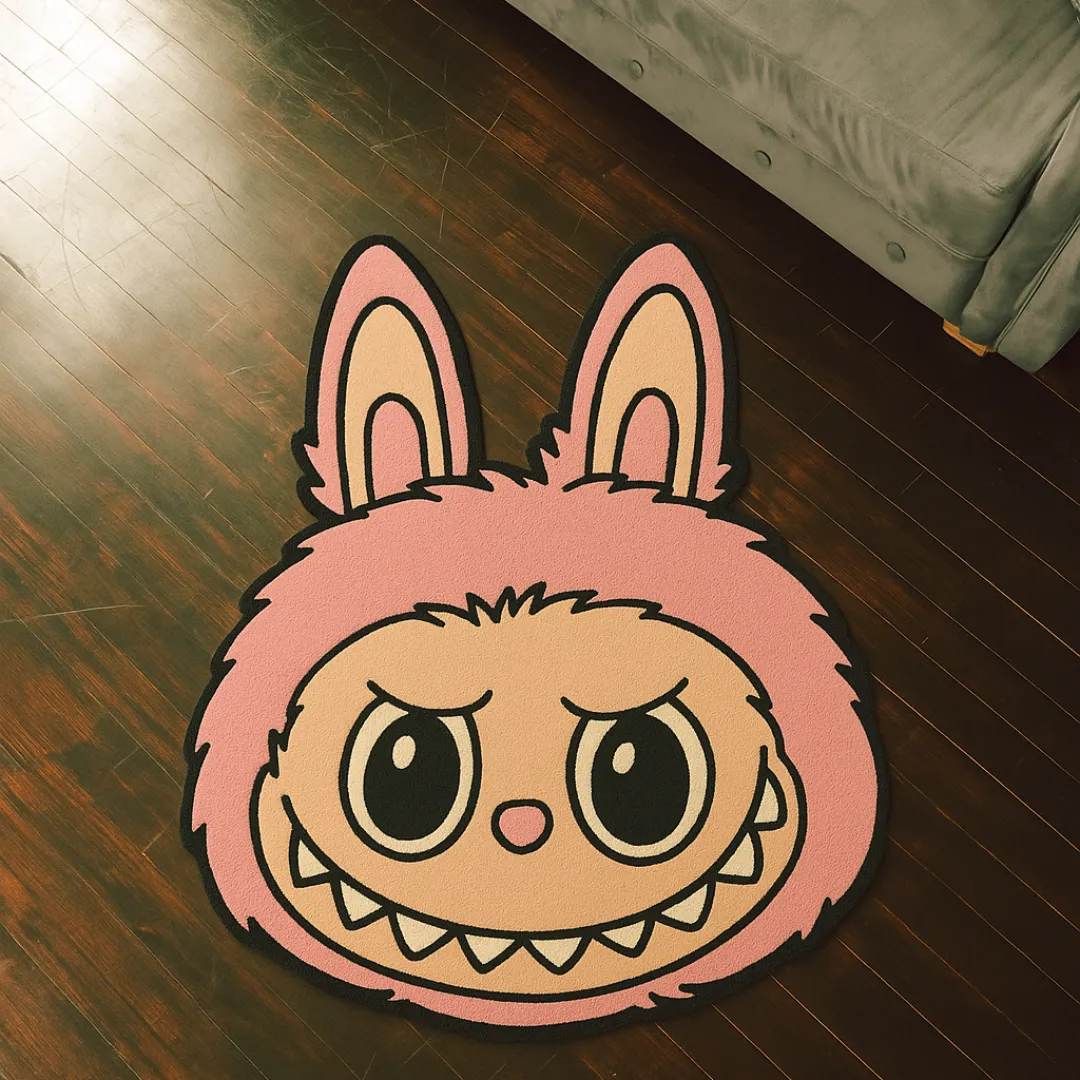 Overhead flat view of Labubu rug design and shape