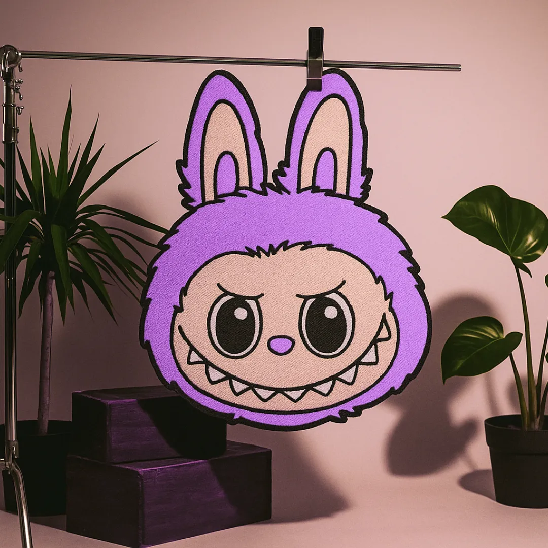 Lavender Labubu rug adding character to a creative kid’s space