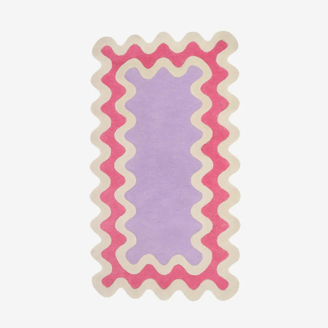 Lavender scalloped runner rug with pink and cream border